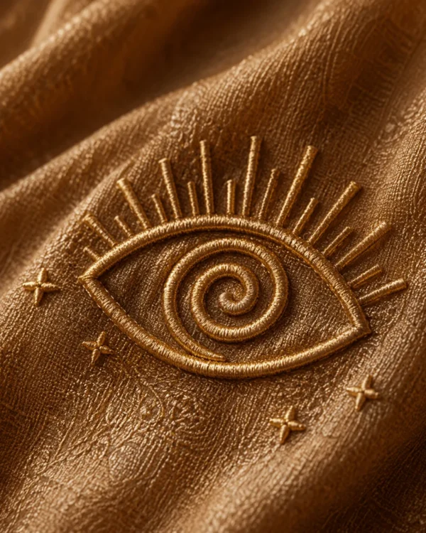 Embroidered golden eye, symbol of Golden Dust Wear